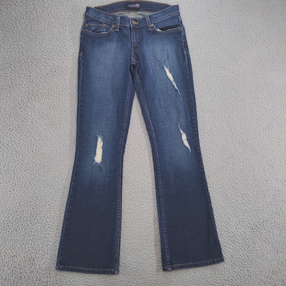 Levis Jeans Women 7 30x32 Blue Relaxed Boot Cut Mid Rise Dark Wash Denim Stretch